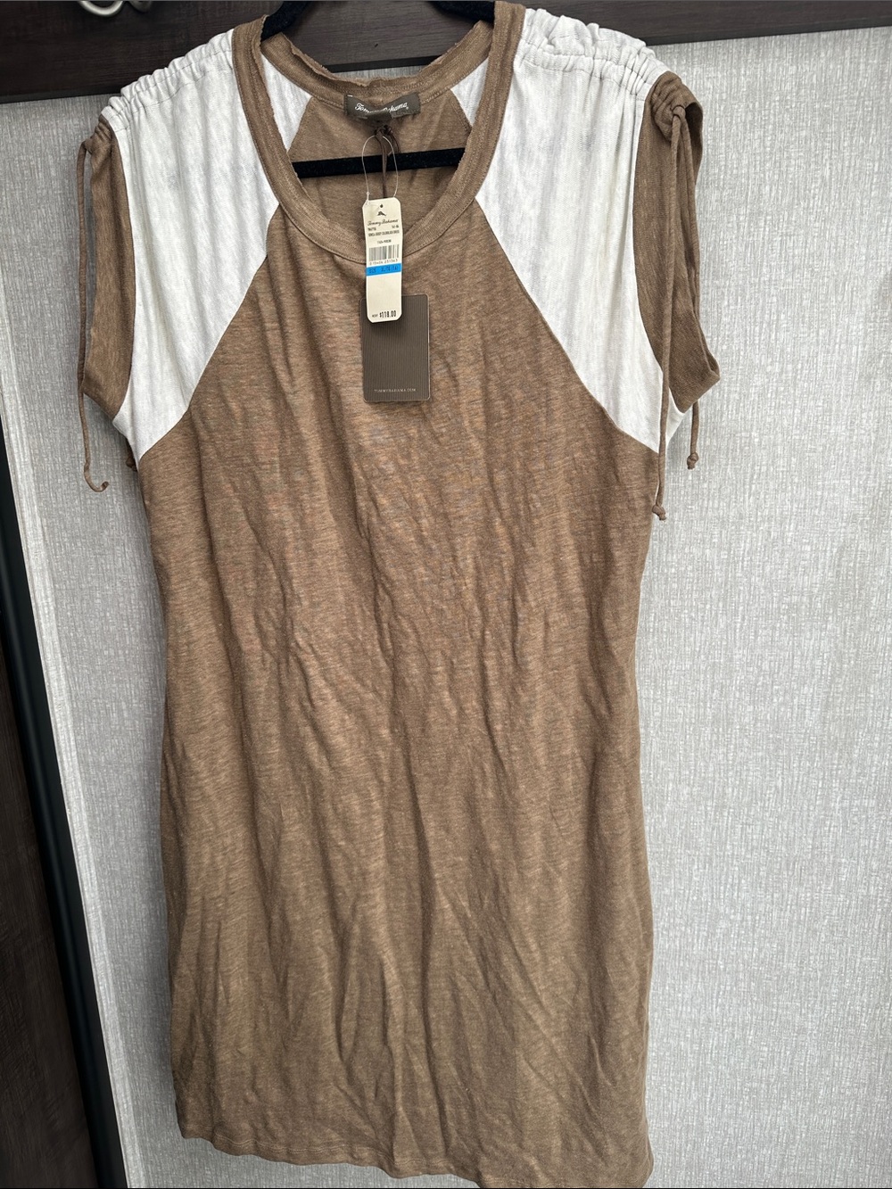 Tommy Bahama Brown and White Short Sleeve Tunic 100% linen